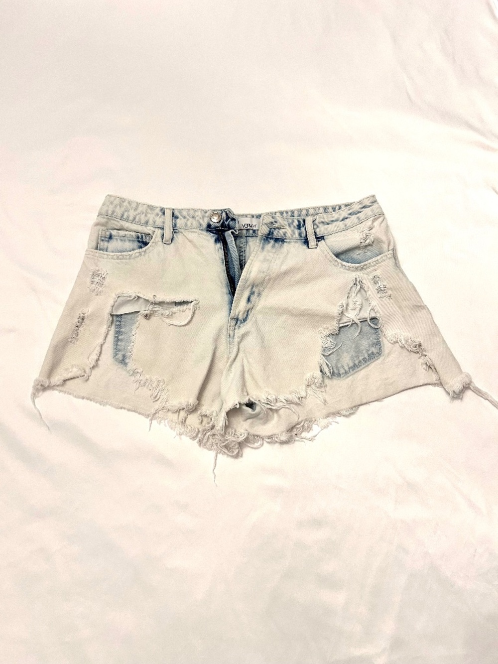 Shredded/distressed vervet high waist shorts